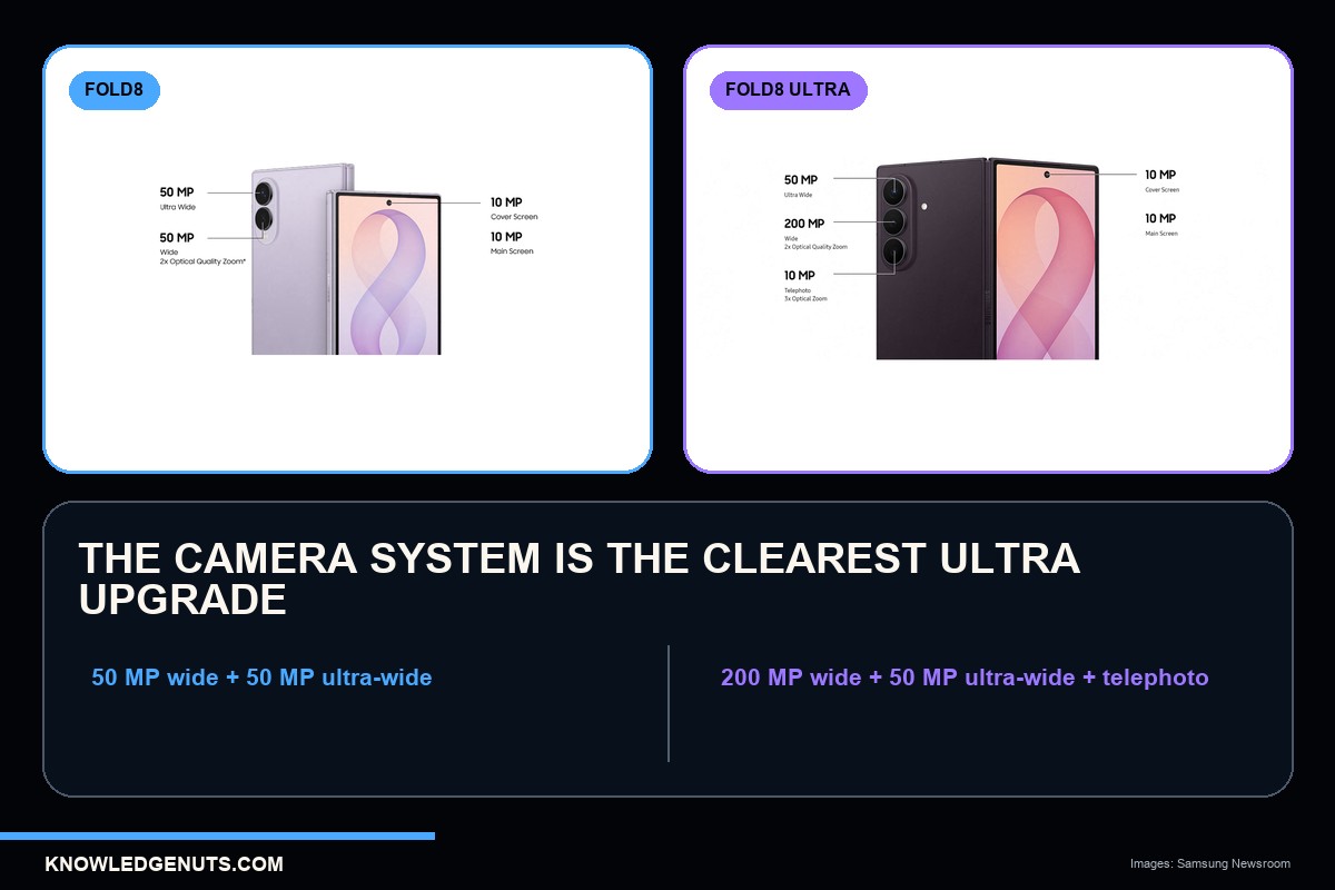 Galaxy Z Fold8 and Fold8 Ultra Camera Differences